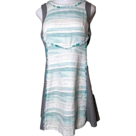 RACHEL ROY LA Story Tide Pool Teal Gray Textured Fringe Sleeveless Dress 14 NEW - Picture 1 of 15
